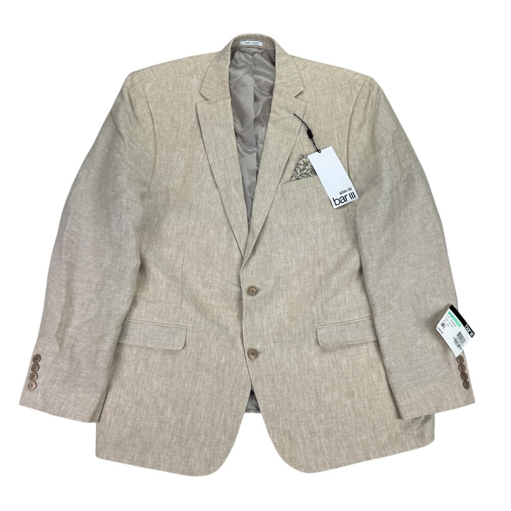 Bar III Mens Slim Fit 100% Linen Solid Suit Jacket Tan 46L